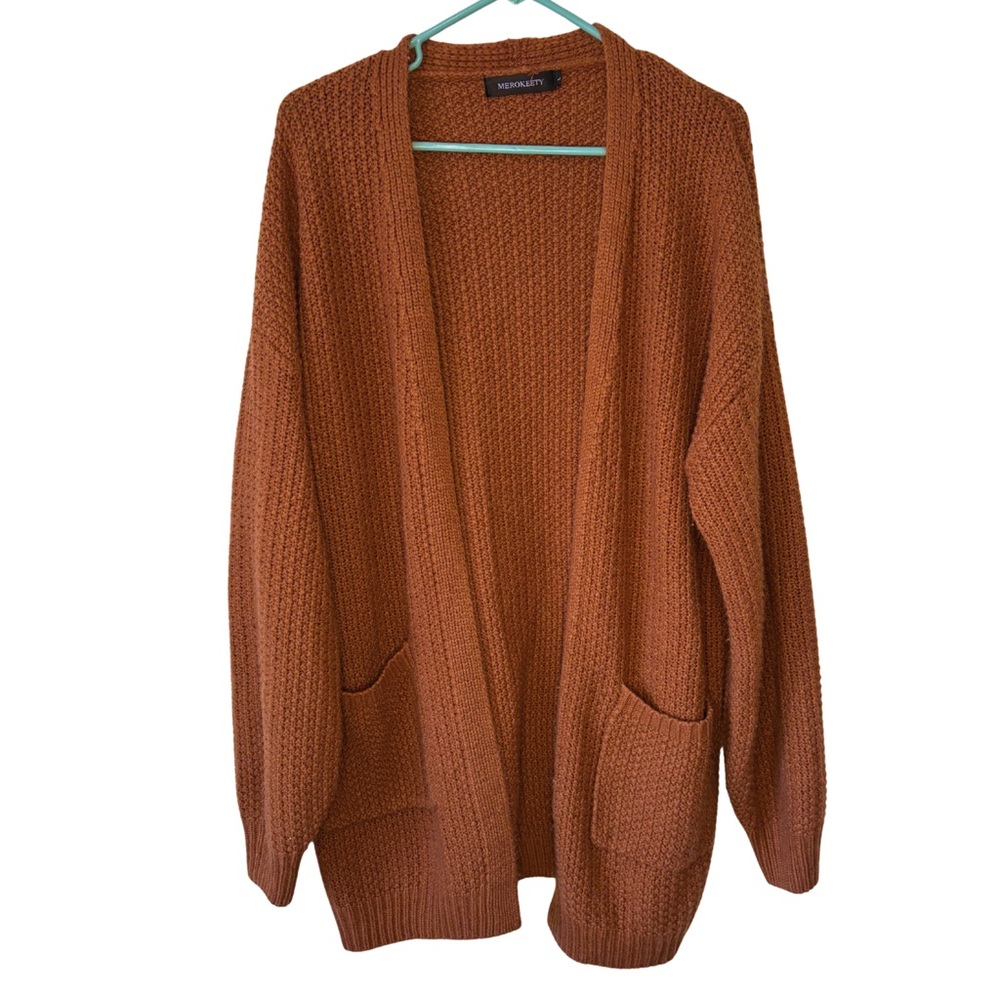 Merokeety Women's Warm Brown Long Sleeve Open Front Knit Cardigan Size Large